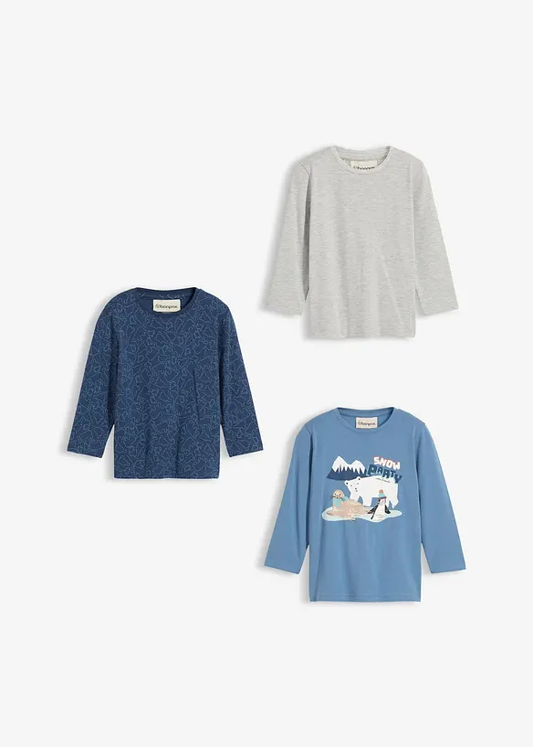Maglia a maniche lunghe con cotone biologico (pacco da 3), bonprix