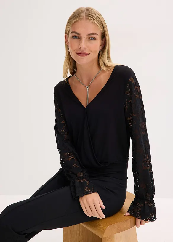Maglia a maniche lunghe con pizzo, bonprix