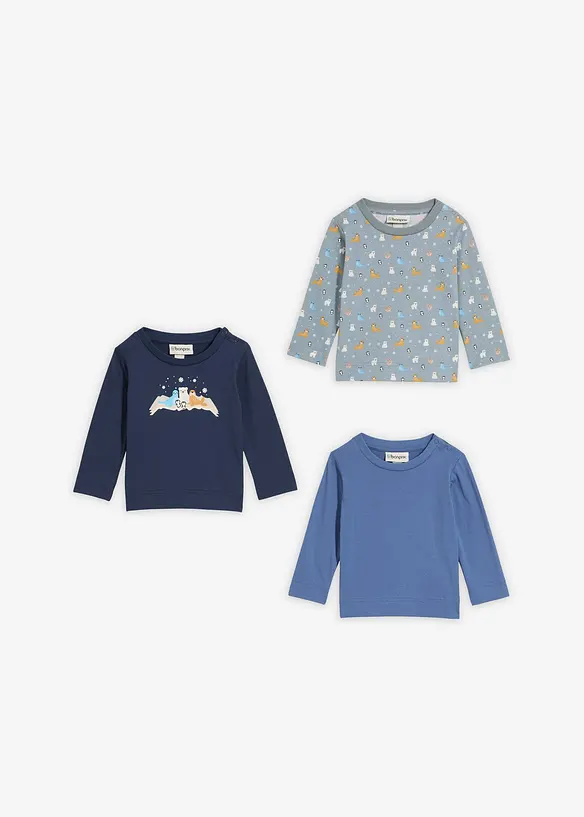 Maglia lunga in puro cotone biologico (pacco da 3), bonprix