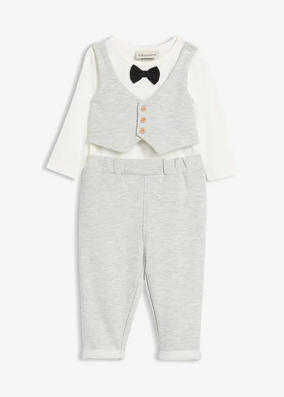 Set da cerimonia - body con gilet, papillon e pantaloni in puro cotone biologico (set 3 pezzi), bonprix