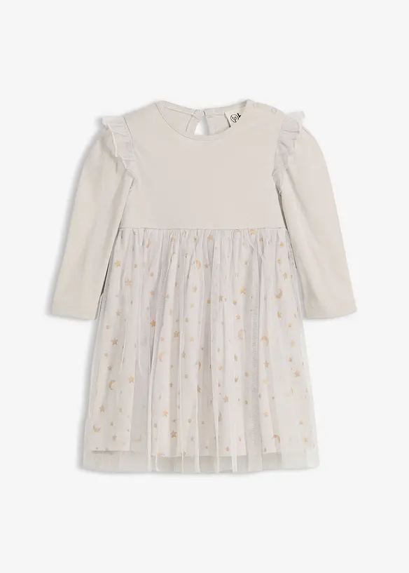 Abito con body, ruche e tulle, bonprix