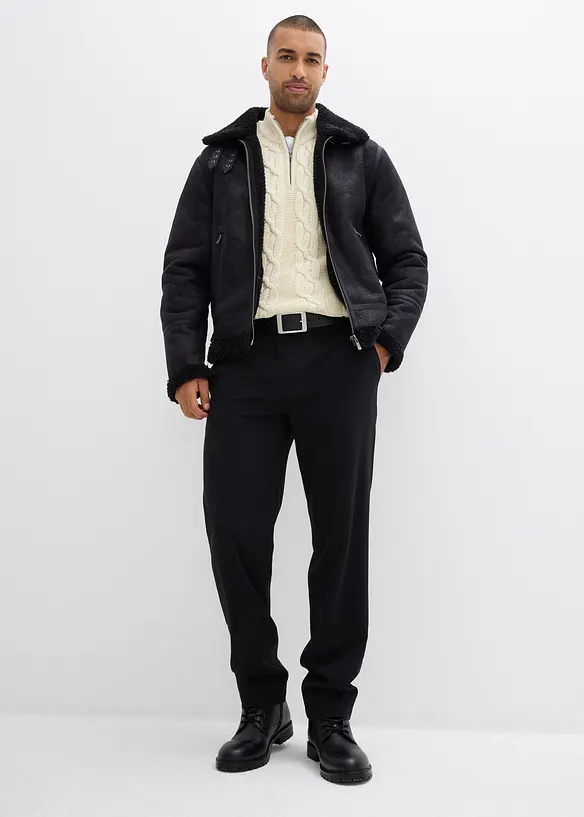 Maglione in filato grosso misto cotone con mezza zip, bonprix