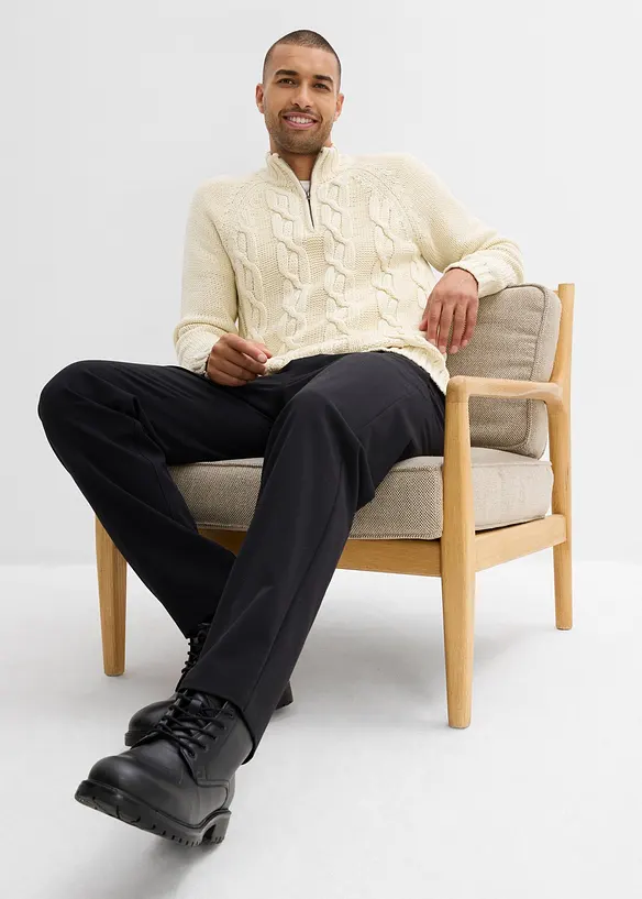 Maglione in filato grosso misto cotone con mezza zip, bonprix