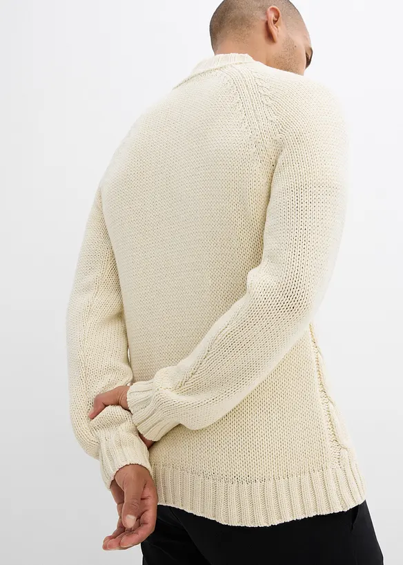 Maglione in filato grosso misto cotone con mezza zip, bonprix