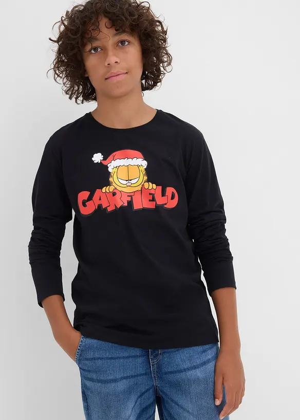 Maglia natalizia in puro cotone a maniche lunghe con Garfield, Garfield