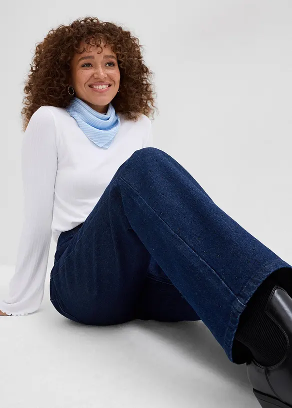 Jeans straight loose fit con cinta comoda e strass, vita alta, bonprix