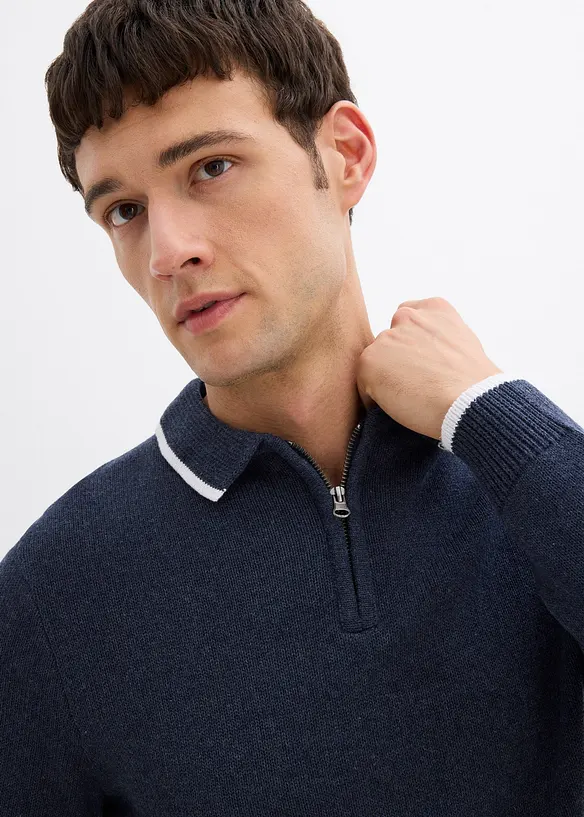 Maglione con colletto a polo e cotone riciclato, bonprix