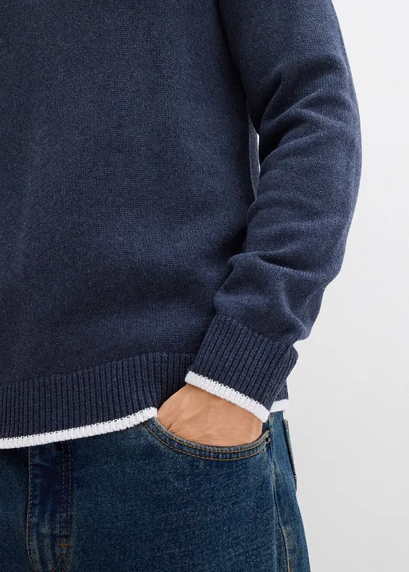 Maglione con colletto a polo e cotone riciclato, bonprix