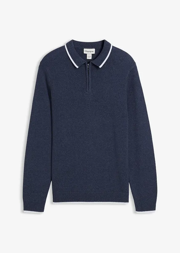 Maglione con colletto a polo e cotone riciclato, bonprix