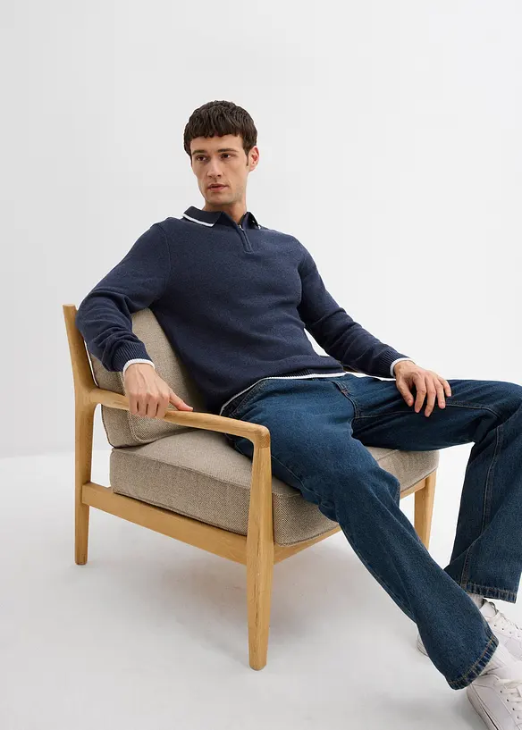 Maglione con colletto a polo e cotone riciclato, bonprix