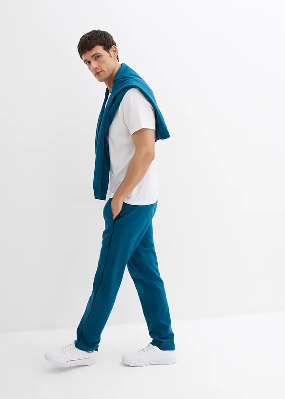 Pantaloni in felpa con dettagli a contrasto in puro cotone, bonprix