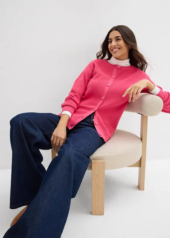 Cardigan girocollo in filato fine, bonprix