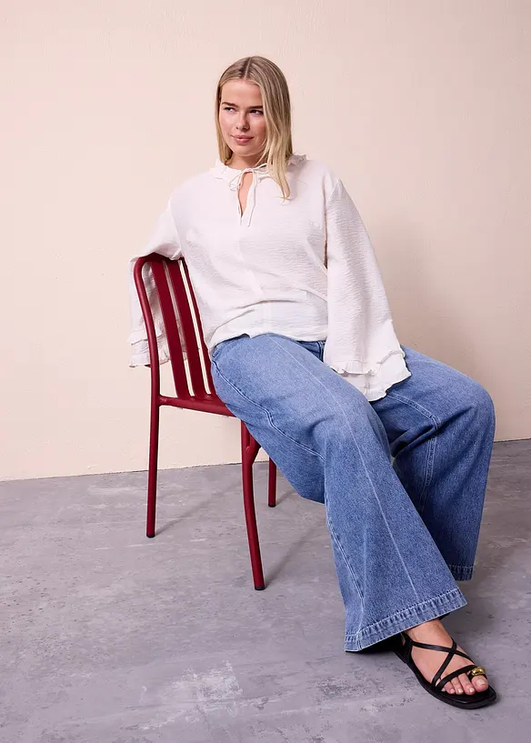 Jeans wide leg extra lunghi low stretch, vita media, bonprix