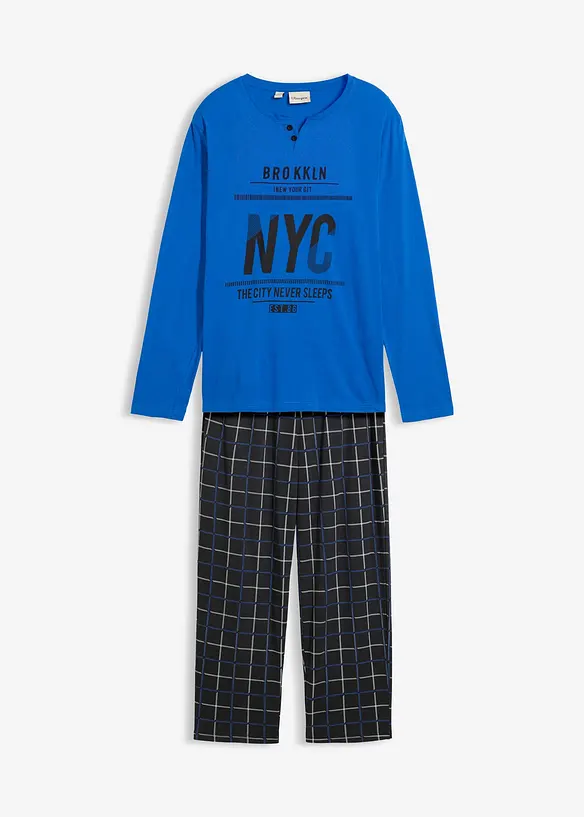 Pigiama in puro cotone con bottoni e maniche lunghe, bonprix