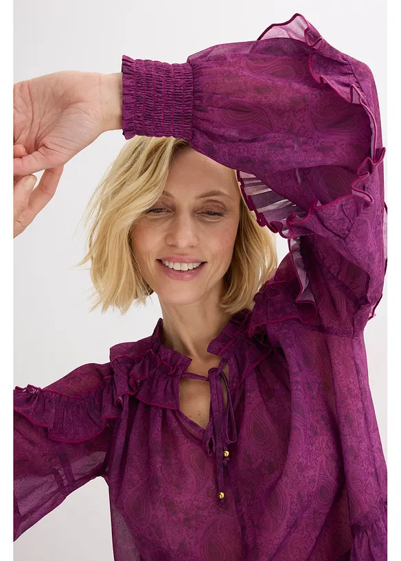 Blusa in chiffon con ruches, bonprix