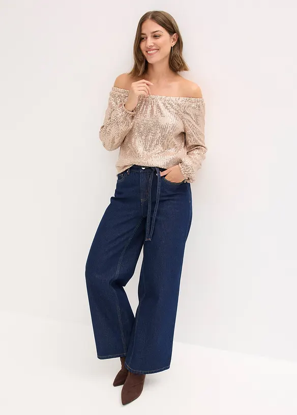 Maglia con spalle scoperte oversize con paillettes, bonprix