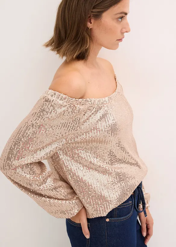 Maglia con spalle scoperte oversize con paillettes, bonprix