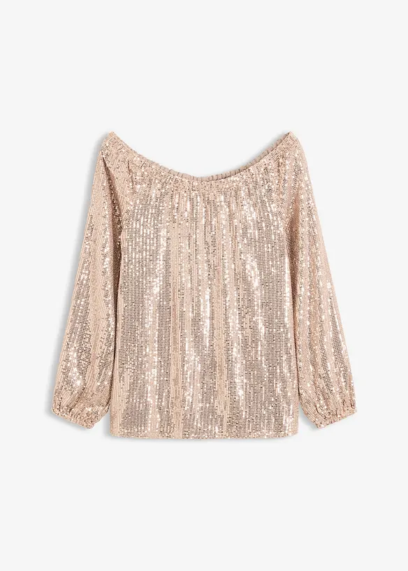 Maglia con spalle scoperte oversize con paillettes, bonprix