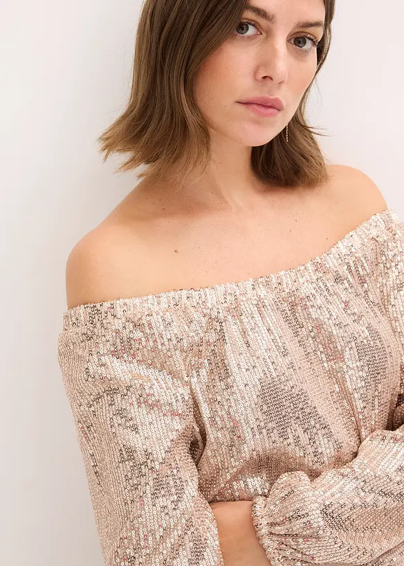 Maglia con spalle scoperte oversize con paillettes, bonprix