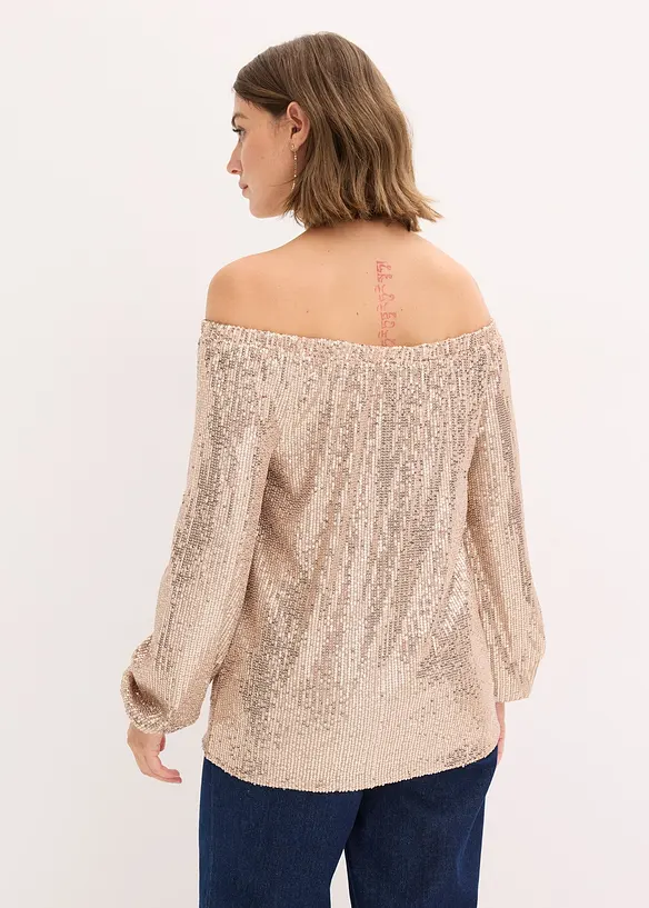 Maglia con spalle scoperte oversize con paillettes, bonprix