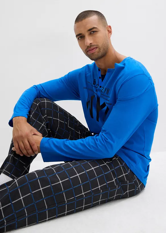 Pigiama in puro cotone con bottoni e maniche lunghe, bonprix