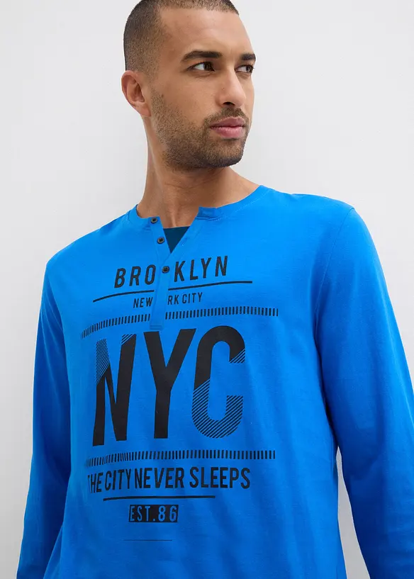 Pigiama in puro cotone con bottoni e maniche lunghe, bonprix