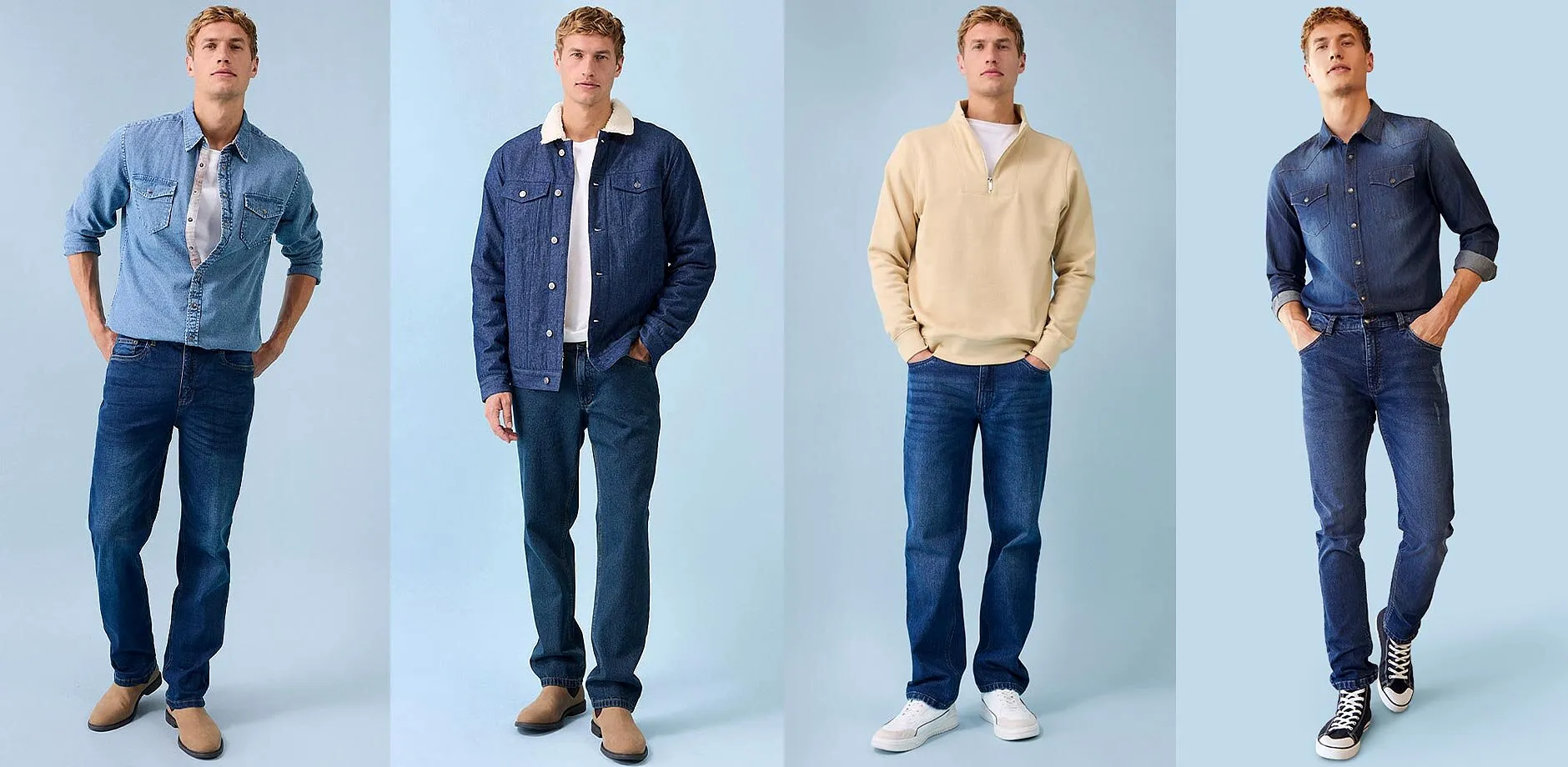 Look denim versatili: dalla camicia classica alle giacche, fino al maglione casual. Moda denim senza tempo per uomo.