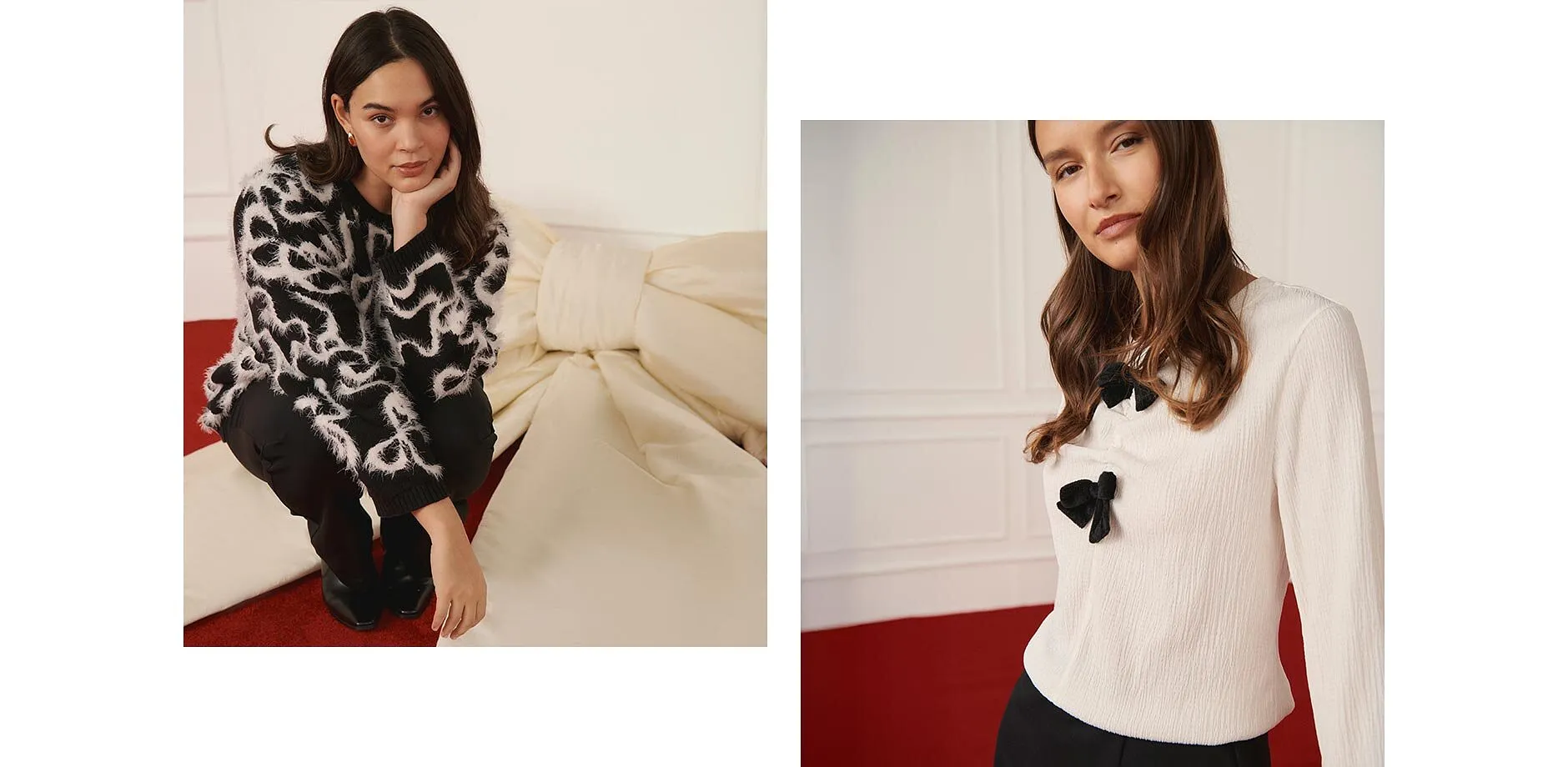 Di tendenza - Maglione jacquard in misto viscosa morbido - Nero / bianco panna