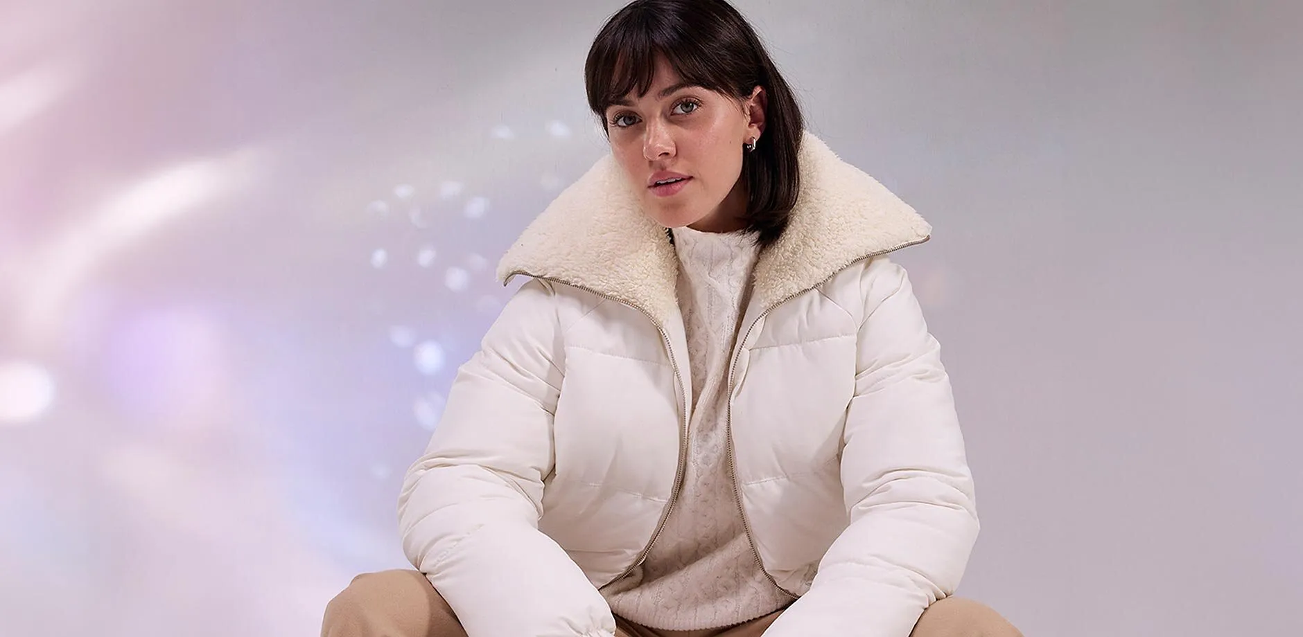 Donna - Giacca trapuntata con collo in teddy - Bianco perla