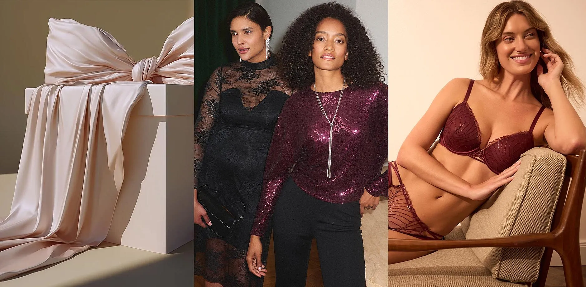 Grande confezione regalo con fiocco. Moda festiva e lingerie festiva.