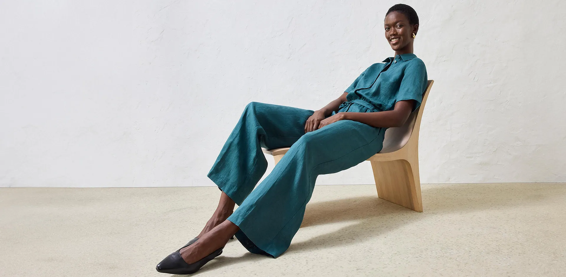 Di tendenza - Tuta elegante in puro lino - Verde pepe