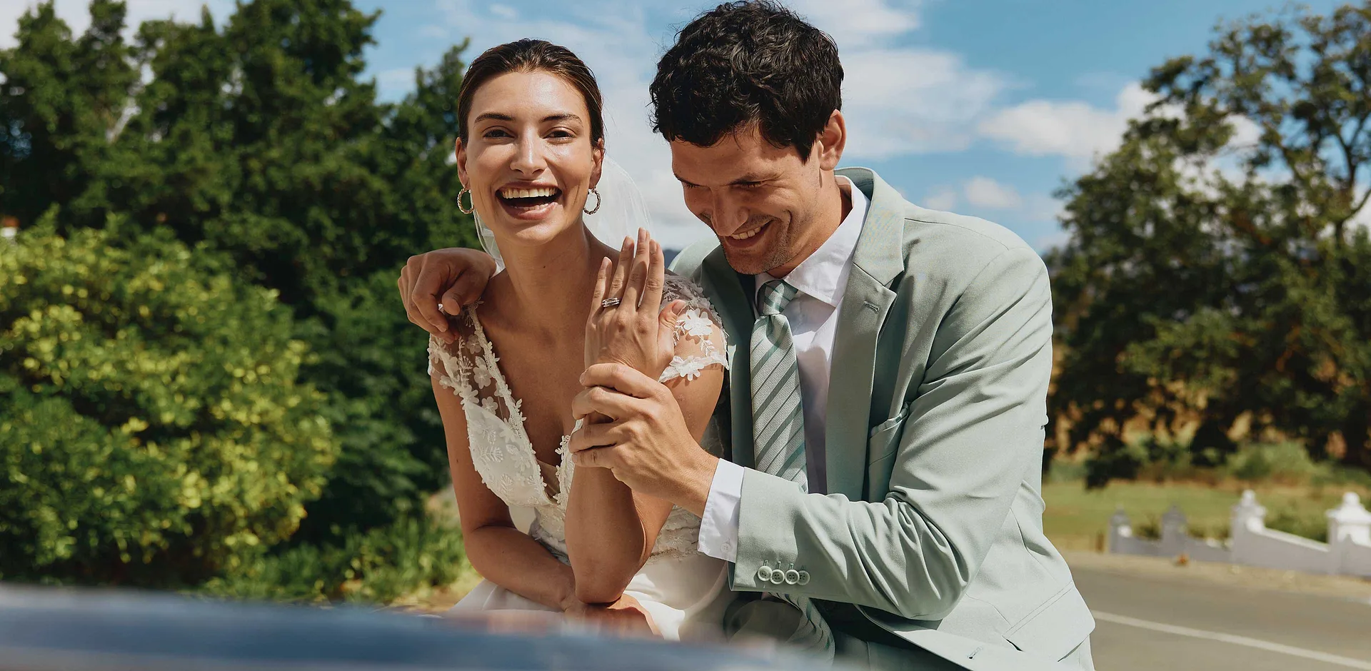 Di tendenza - Abito da sposa con pizzo - Bianco panna