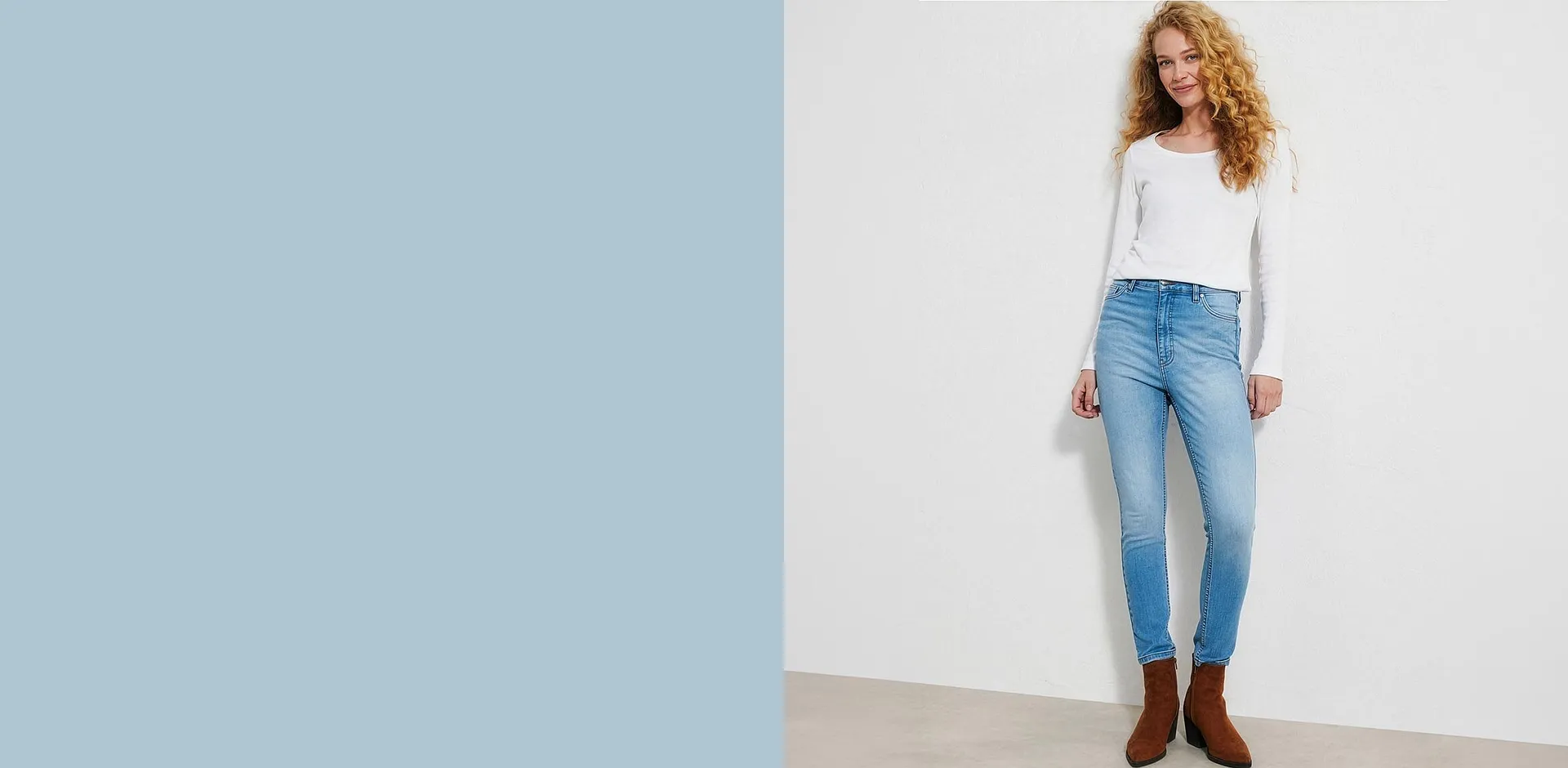 Donna - Mom jeans cropped, vita alta - Azzurro denim used