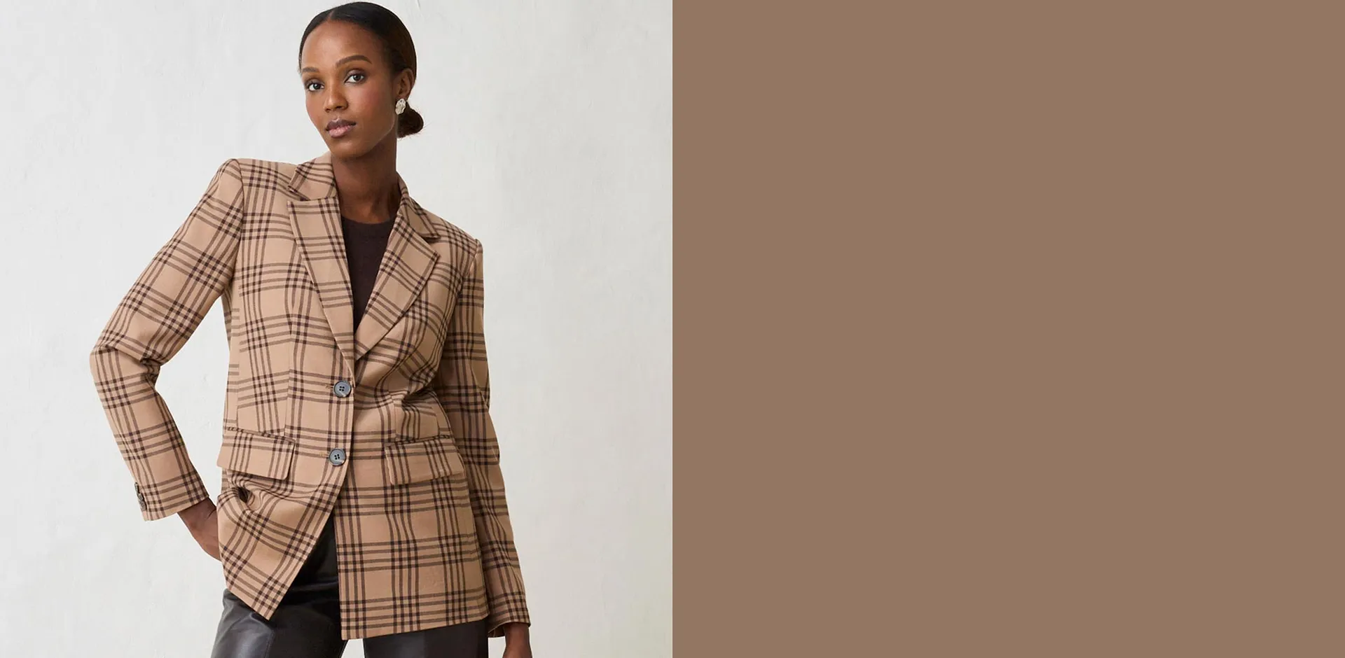 Donna - Blazer in morbido misto lana - Marrone chiaro / marrone scuro a quadri