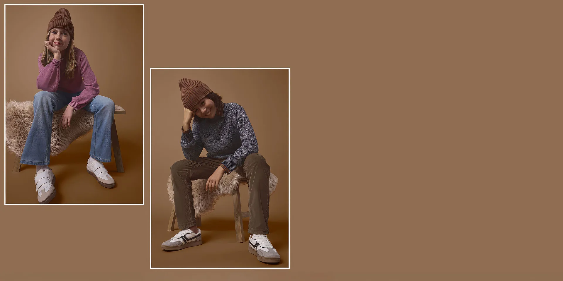 Cappellini alla moda, maglioni caldi, pantaloni comodi e sneakers di tendenza per giornate all&rsquo;insegna del relax.