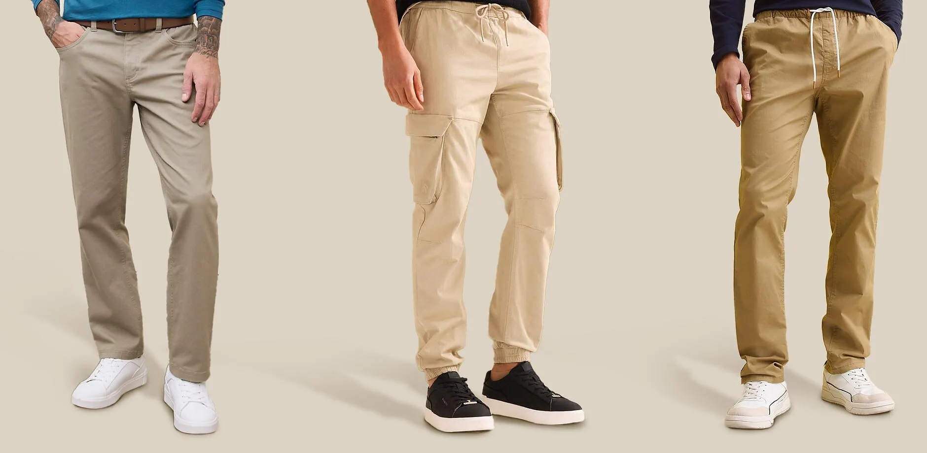 Pantaloni beige in diverse vestibilit&agrave;.