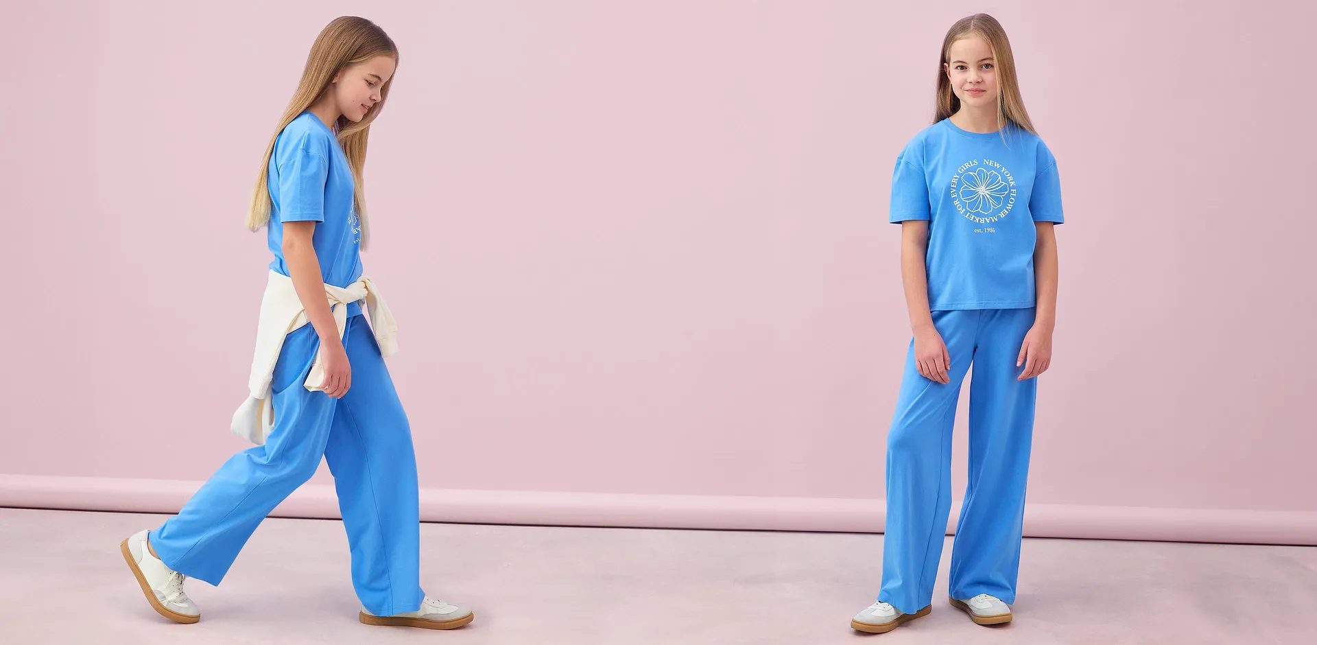 Bambini - T-Shirt e pantaloni in jersey di misto cotone elasticizzato (set 2 pezzi) - Blu medio