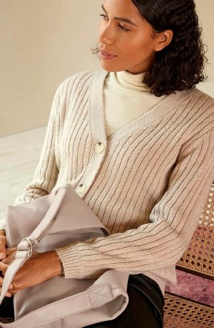 Ispirazione - Cardigan a maglia grezza con cotone riciclato - Sabbia chiaro melange