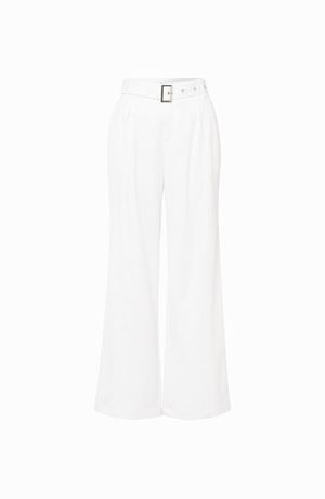 Damen - Bundfaltenhose mit Gürtel - weiß