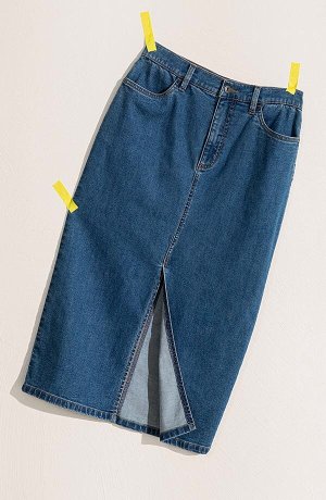 Donna - Gonna lunga di jeans con spacco e Positive Denim #1 Fabric - Blu denim