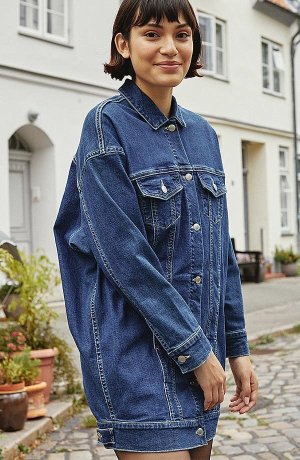 Donna - Giacca di jeans elasticizzata oversize in cotone biologico - Blu denim