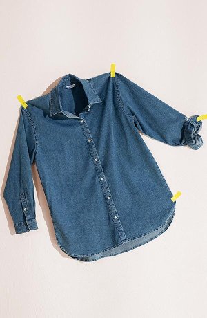 Donna - Camicia di jeans elasticizzata oversize - Azzurro denim