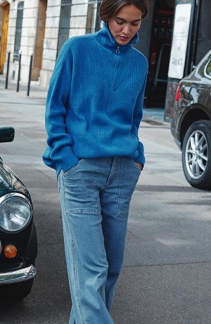 Donna - Maglione con zip - Blu mare