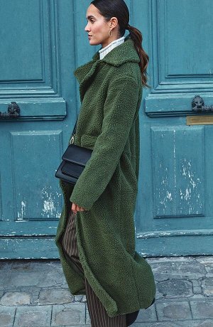 Donna - Cappotto effetto peluche con tasche - Verde cipresso