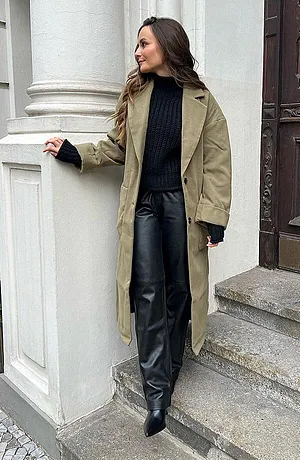 Donna - Cappotto in simil lana - Verde kaki
