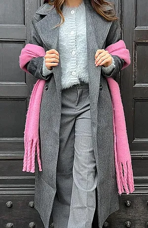 Donna - Cappotto oversize doppiopetto in simil lana - Antracite melange