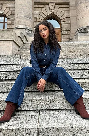 Donna - Camicia in jeans - Blu scuro denim used