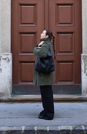 Donna - Cappotto corto in simil lana - Verde oliva scuro