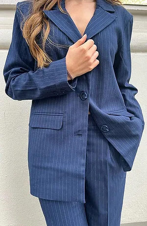 Donna - Blazer corto gessato - blu scuro/bianco panna a righe