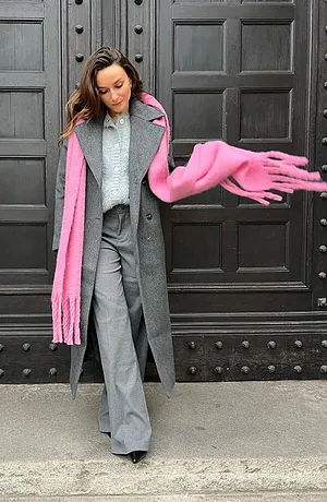 Donna - Cappotto oversize doppiopetto in simil lana - Antracite melange
